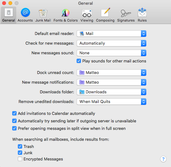 i only want notifications for one email account mac